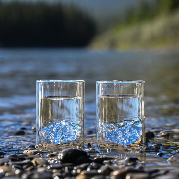 Whistler and Blackcomb double-walled glass set by MTNPK Glassware, Canadian mountain design, sold at Greenbriar Market Calgary