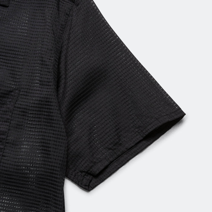 Open Collar Mesh SS Shirt - Black