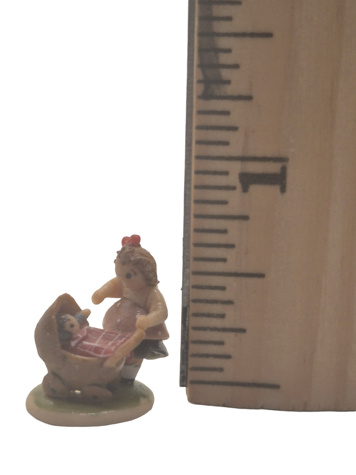 Renee Bowen – Vtg Clay Figurine Little Girl Playing with Baby in Crib