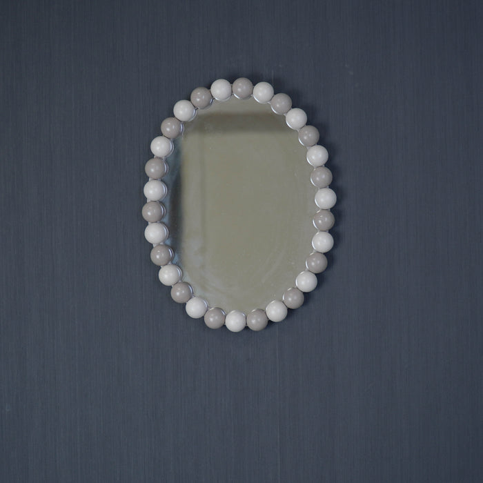Spiegel - Wand Spiegel met Bolletjesrand - MDF/ Glas - Zand/ Taupe - 29x22.5cm