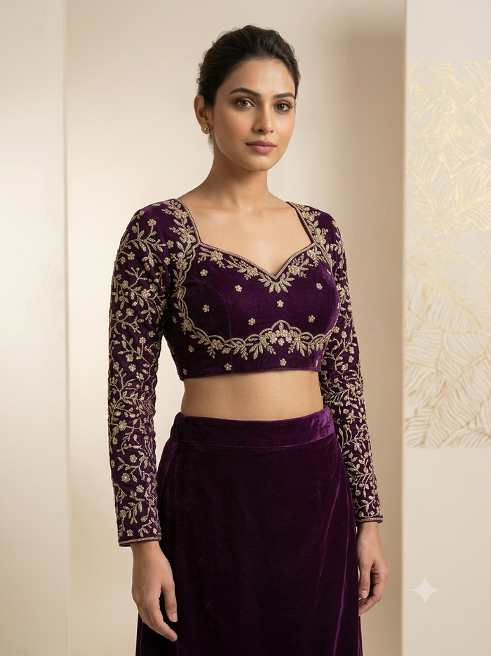 Tissue purple designer full hands blouse 👚