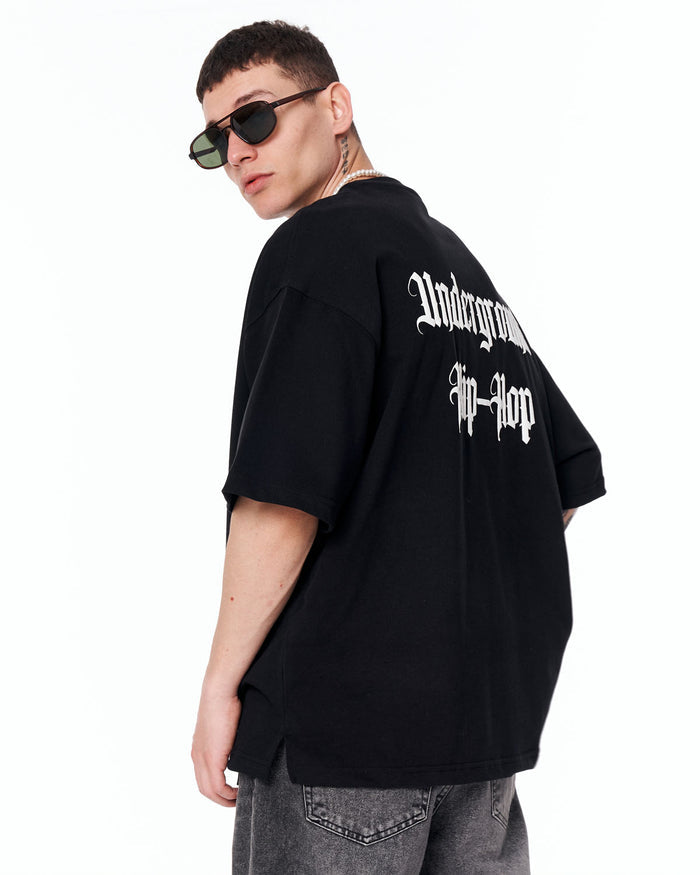 Underground Hip Hop Oversized Black T-Shirt with gothic back print design