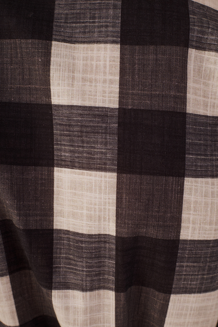 Black Plaid V Neck Smocked Short Sleeve Blouse_6