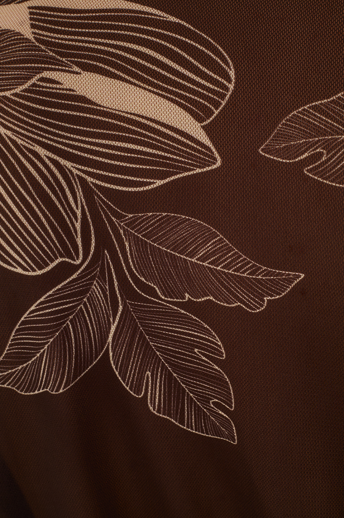 Brown Flora Elastic High Neck Waistline Tulle Blouse_6
