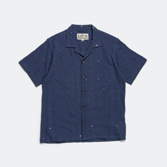 Camp Shirt Mirror Hand Embroidery - Navy