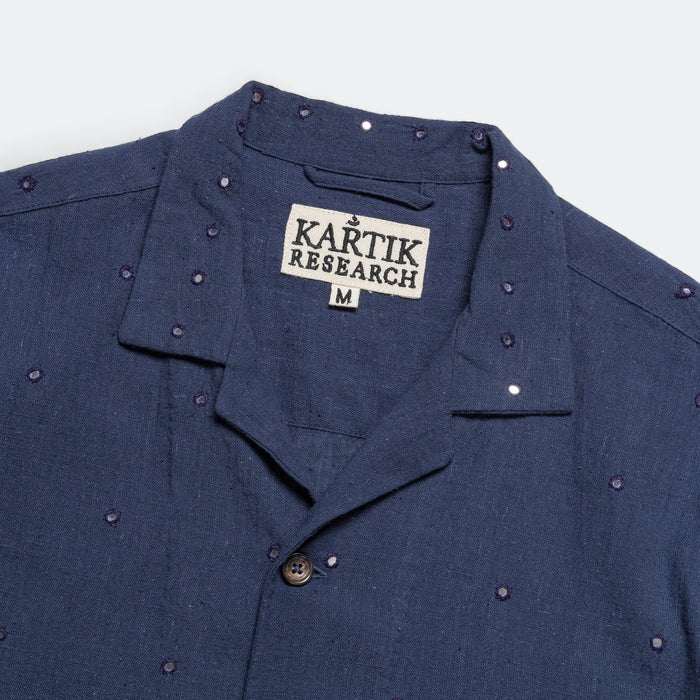 Camp Shirt Mirror Hand Embroidery - Navy