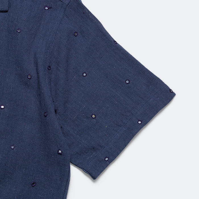 Camp Shirt Mirror Hand Embroidery - Navy