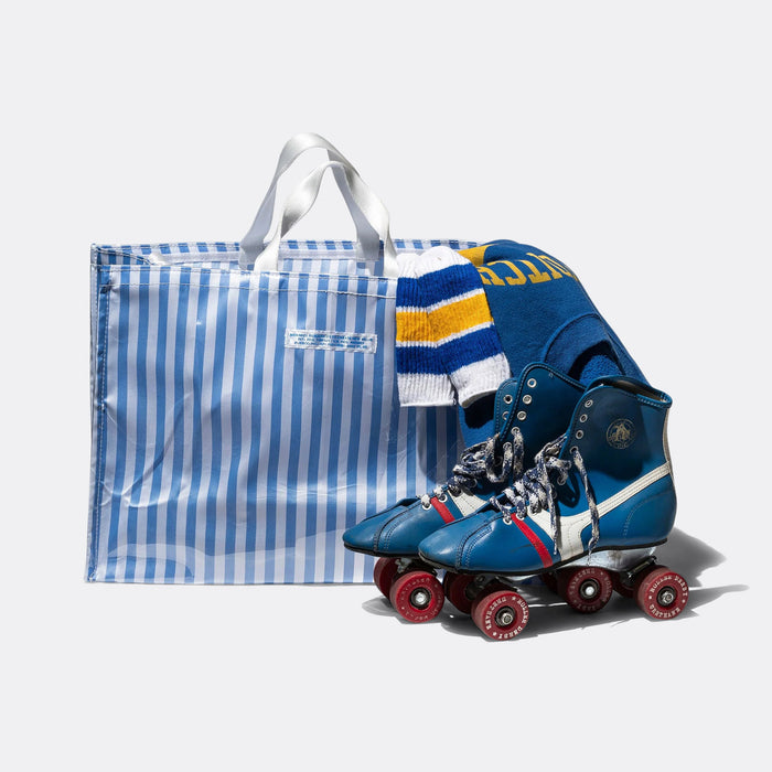 Covered School Tie Fabric Market Bag - Light Blue/White