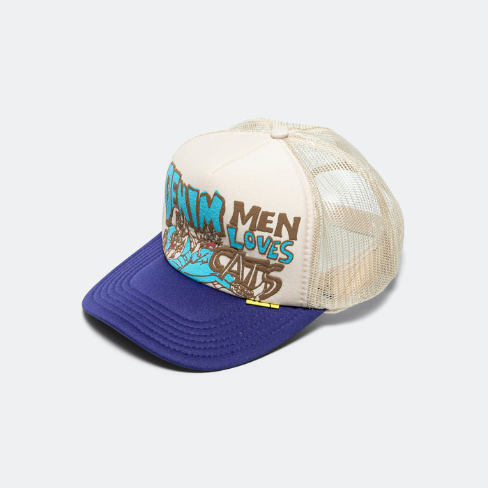 DENIM MEN LOVE CATS Trucker Cap - Ecru/Purple