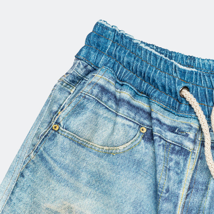 Denim Trompe L'oeil Mesh Pants - Blue