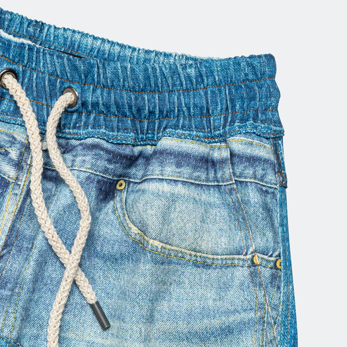 Denim Trompe L'oeil Mesh Pants - Blue