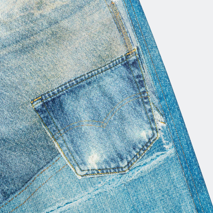 Denim Trompe L'oeil Mesh Pants - Blue