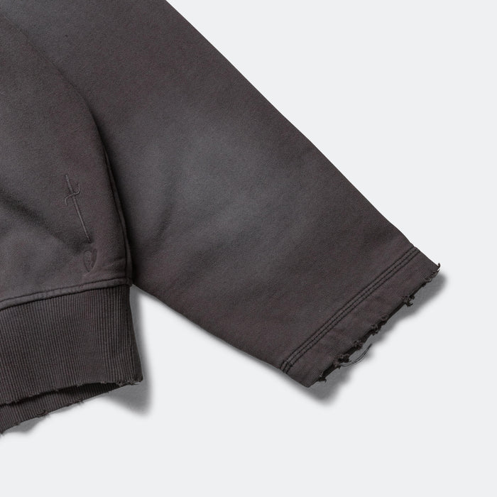 Distressed Zip Hood - Washed Black