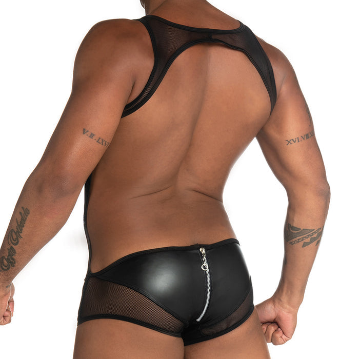 Fetiche Black Zipper Singlet vista frontal de Gigo Underwear