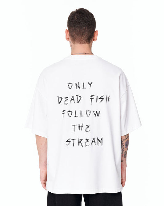 Follow The Stream Oversized White T-Shirt with black statement text print