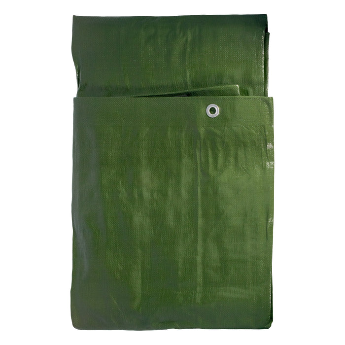 Green/Brown L-Grade Tarpaulin with 10m of 6mm Bungee Rope and 10 x Screw Type Tarp Clips