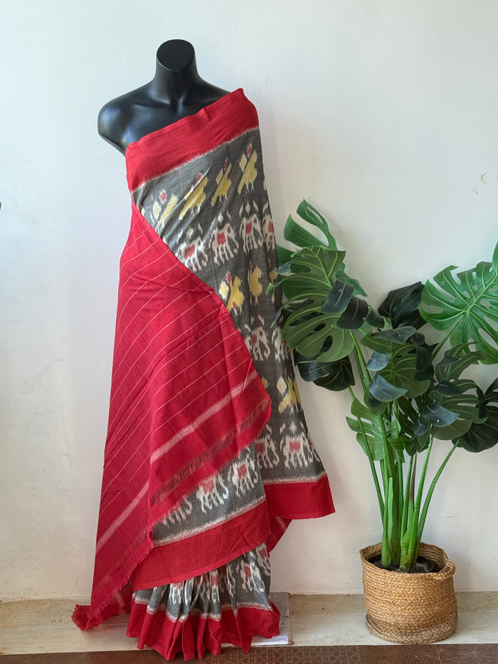 Handloom pure Ikat cotton saree
