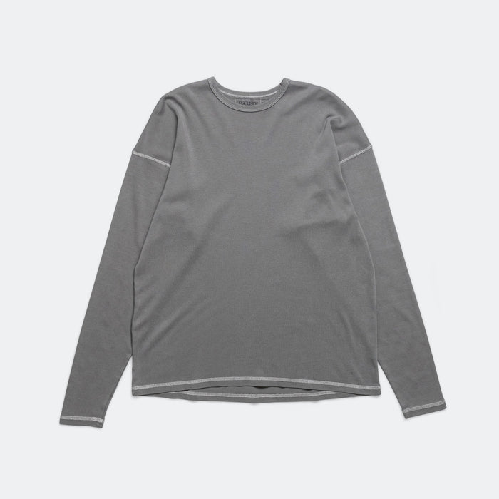 Heavy Rib Knit Long Sleeve Tee - Grey