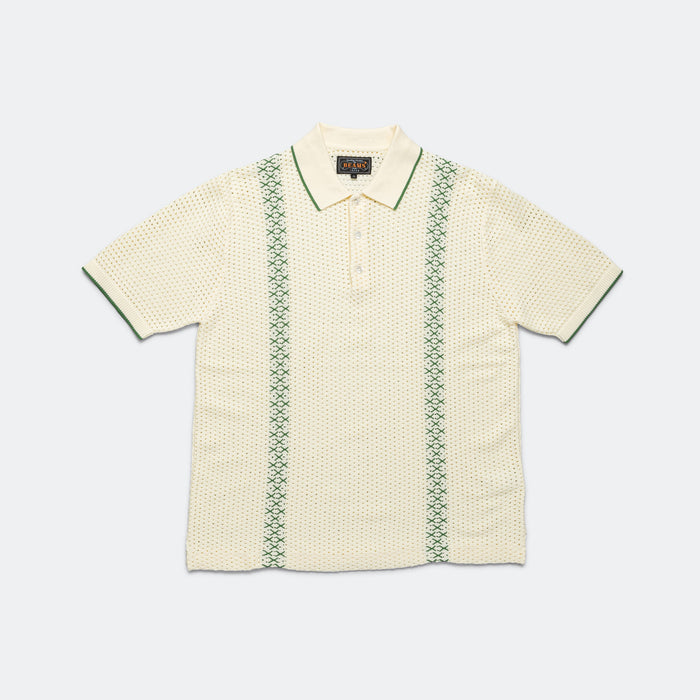 Knit Polo Mesh Stripe - Off White