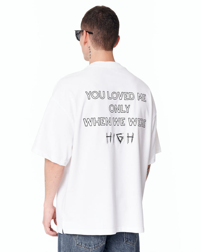 Loved Me Text Print Oversized White T-Shirt with relaxed oversized fit