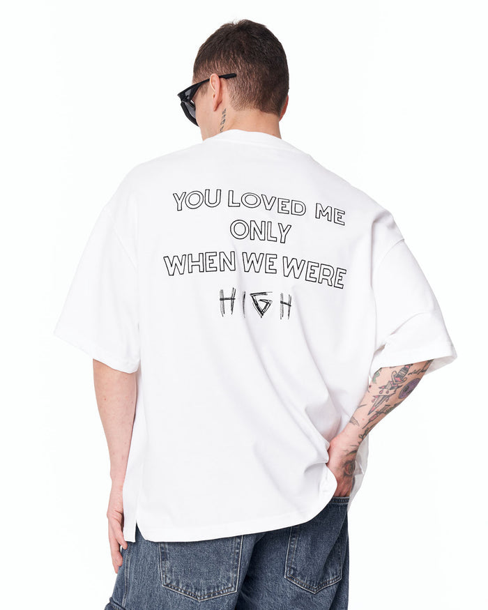 Loved Me Text Print Oversized White T-Shirt in clean cotton streetwear style
