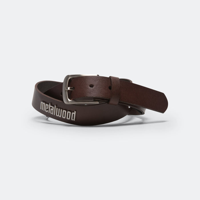 Metal Logo Leather Studded Belt - Brown