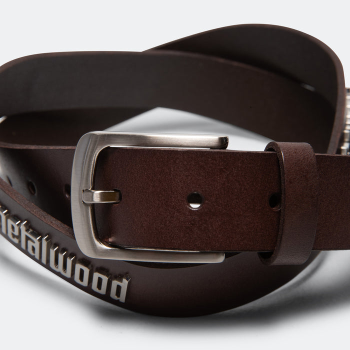 Metal Logo Leather Studded Belt - Brown