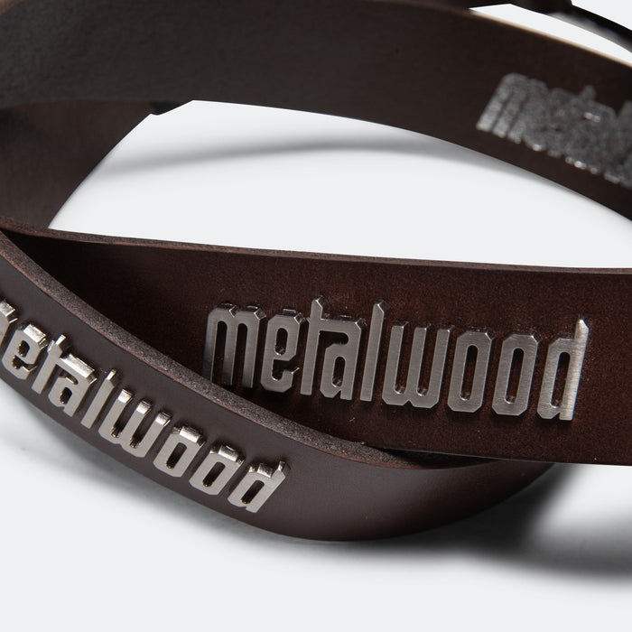 Metal Logo Leather Studded Belt - Brown