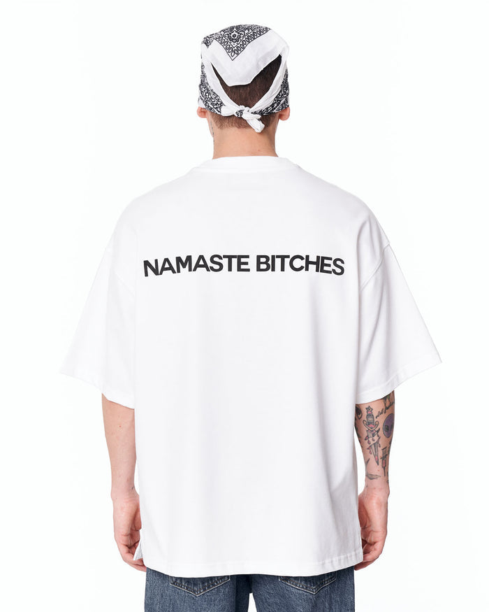 Namaste Streetwear Oversized White T-Shirt with bold black text print
