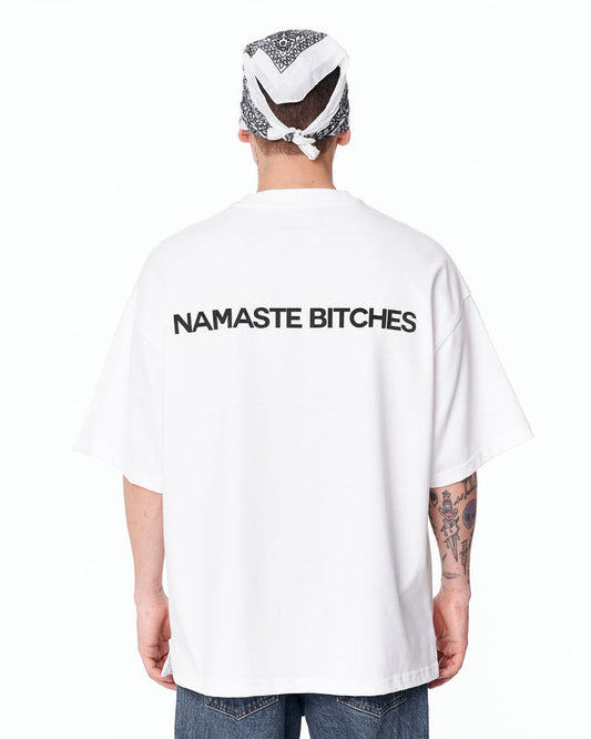 Namaste Streetwear Oversized White T-Shirt with bold black text print