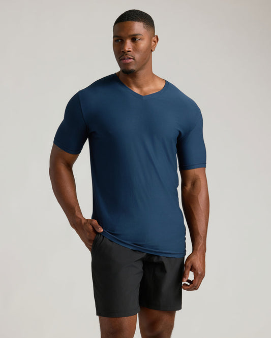 Navy Tall Active V-Neck worn by athletic model, showcasing fit.