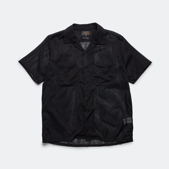 Open Collar Mesh SS Shirt - Black