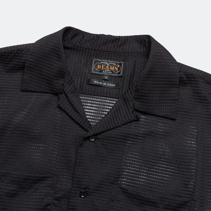 Open Collar Mesh SS Shirt - Black