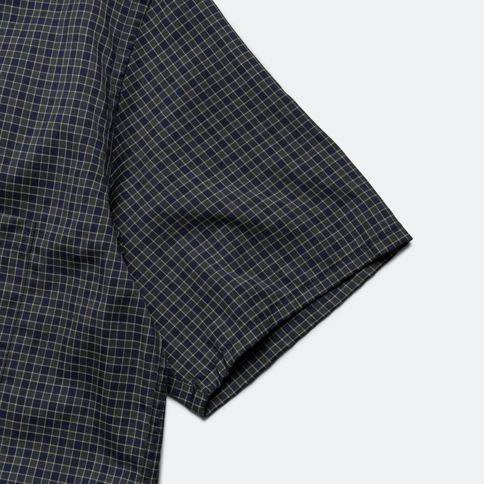 Open Collar Washable Wool Plaid - Green