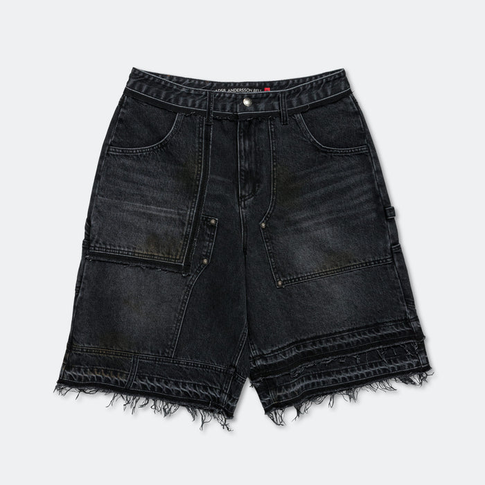 Patchwork Denim Shorts - Black