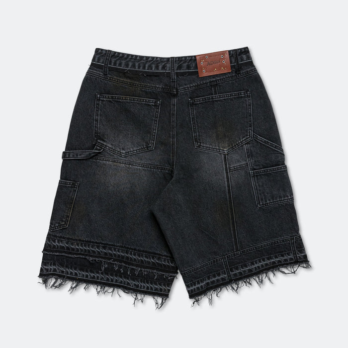 Patchwork Denim Shorts - Black