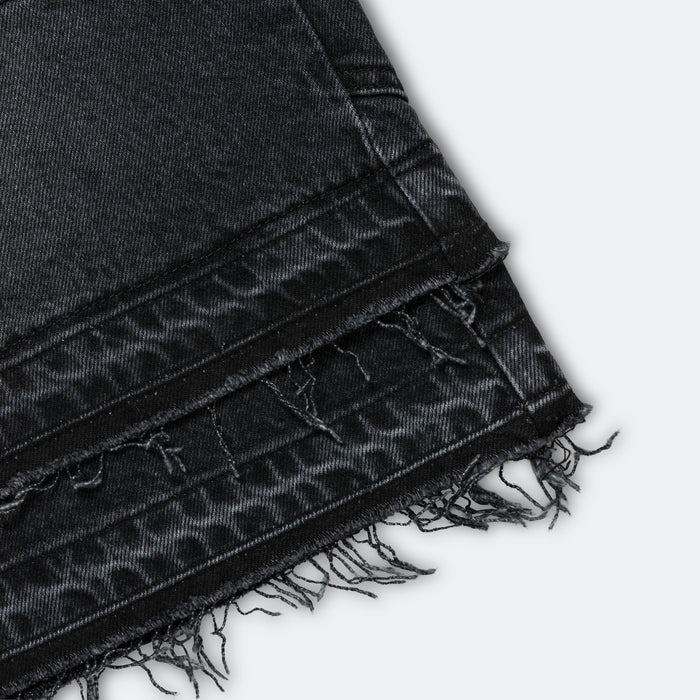 Patchwork Denim Shorts - Black