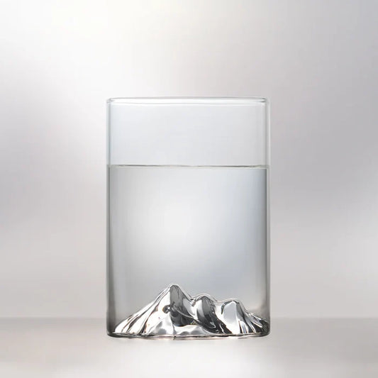 Three Sisters pint glass with 3D-etched mountains, MTNPK Glassware available at Greenbriar Market in Calgary