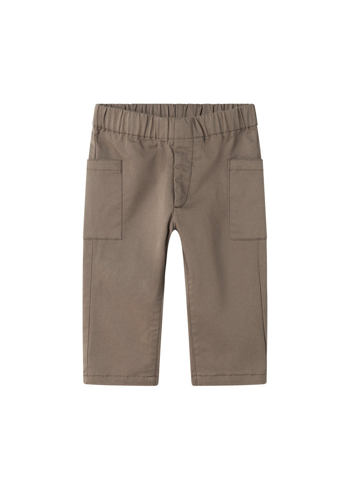Children's trousers in khaki with elastic waist and front pockets
