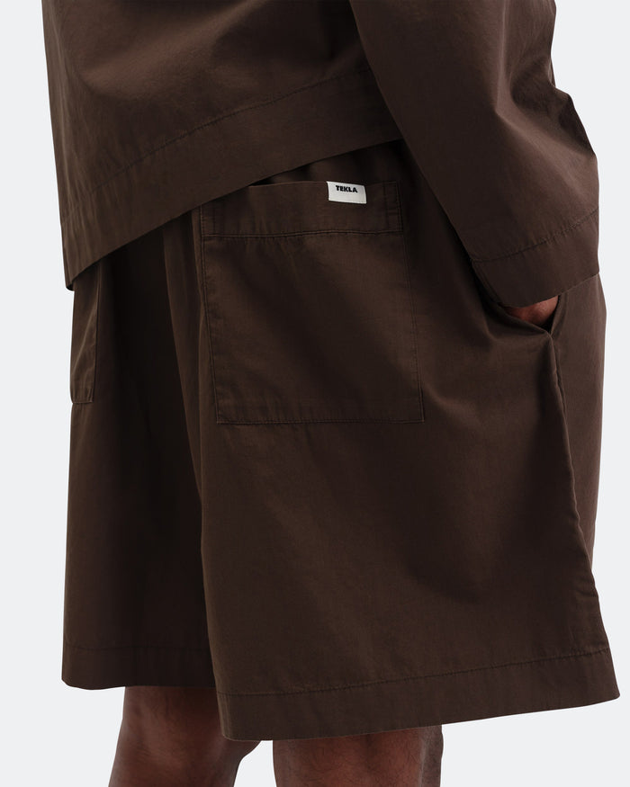 Pyjama Shorts - Coffee Cotton Poplin