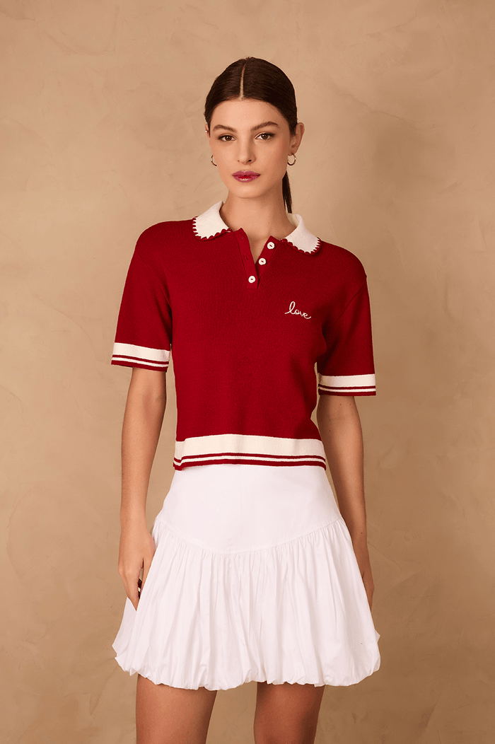 Red Encanto Embroidered Tricot Polo Shirt_1