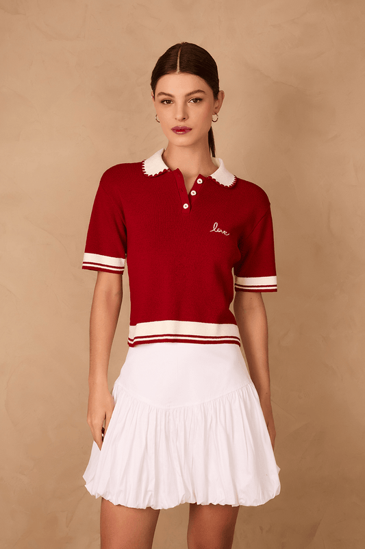 Red Encanto Embroidered Tricot Polo Shirt_1