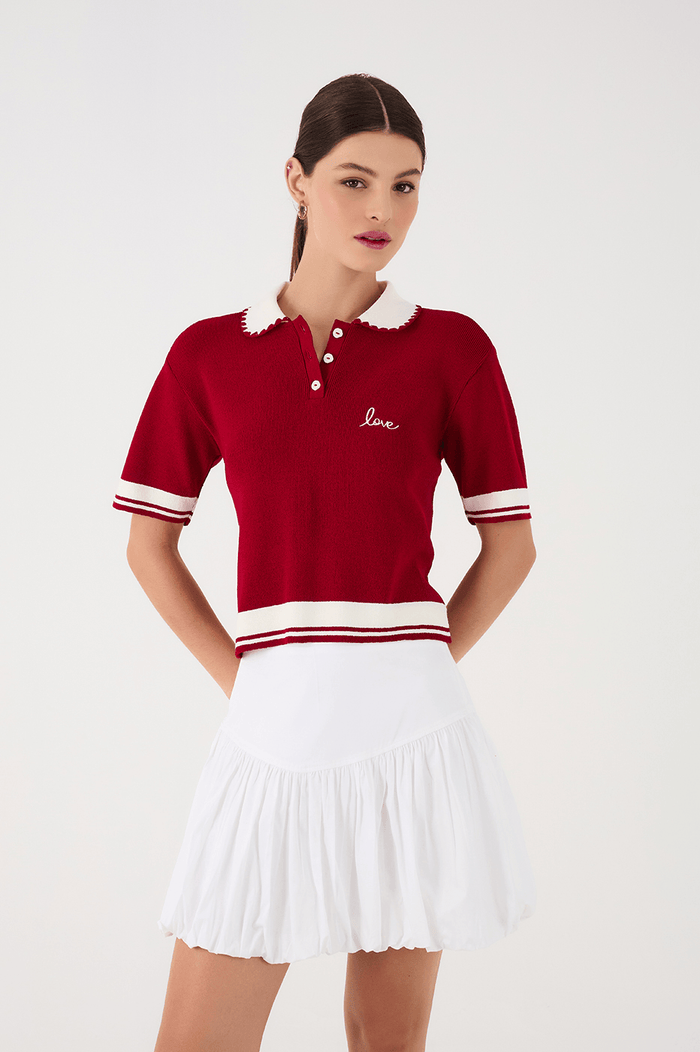 Red Encanto Embroidered Tricot Polo Shirt_2