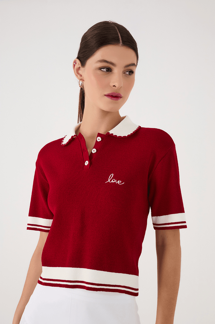 Red Encanto Embroidered Tricot Polo Shirt_3