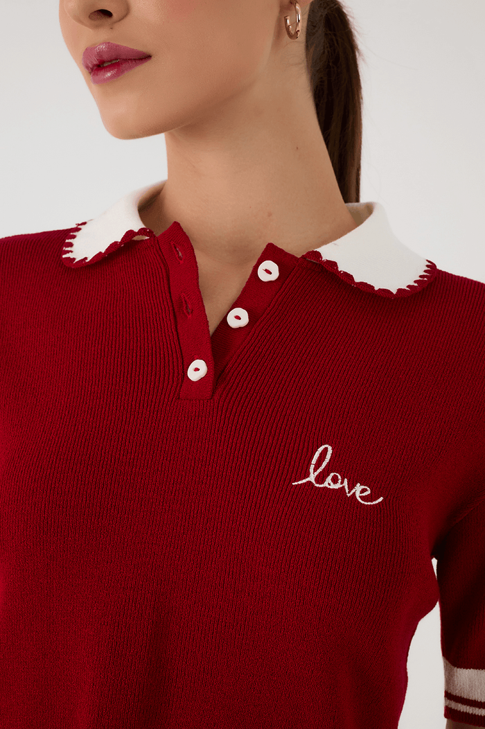 Red Encanto Embroidered Tricot Polo Shirt_4