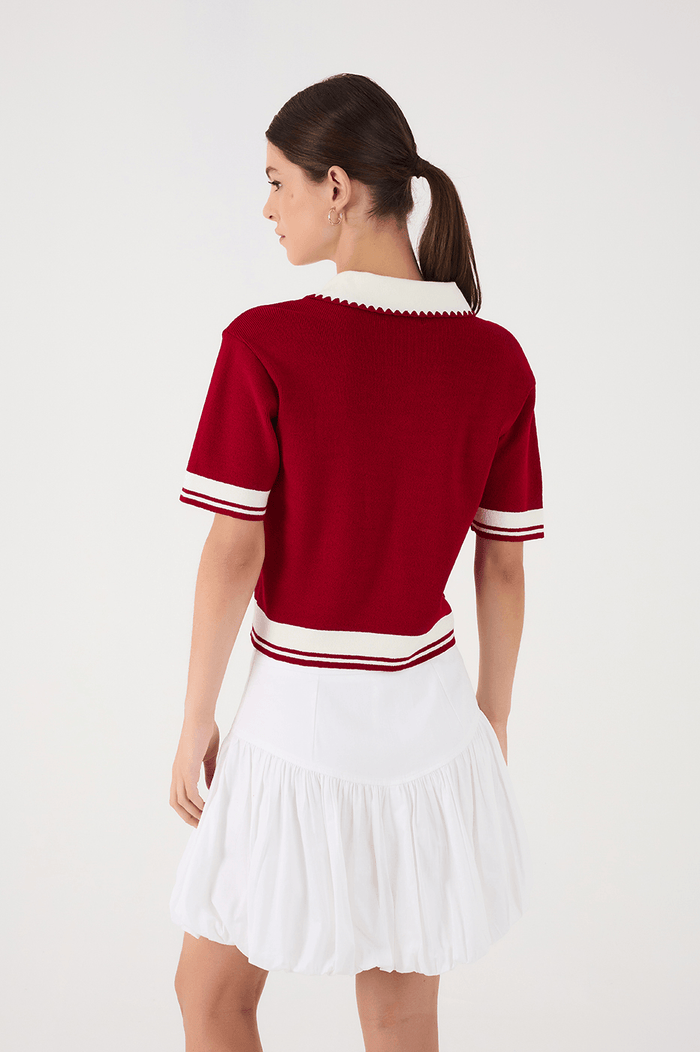 Red Encanto Embroidered Tricot Polo Shirt_5