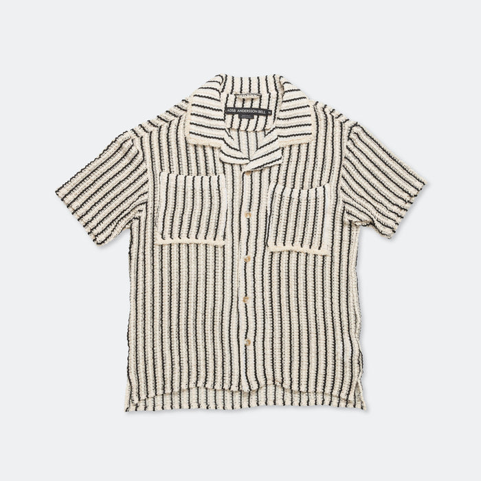 Sheer Stripe Knit SS Shirt - Ecru