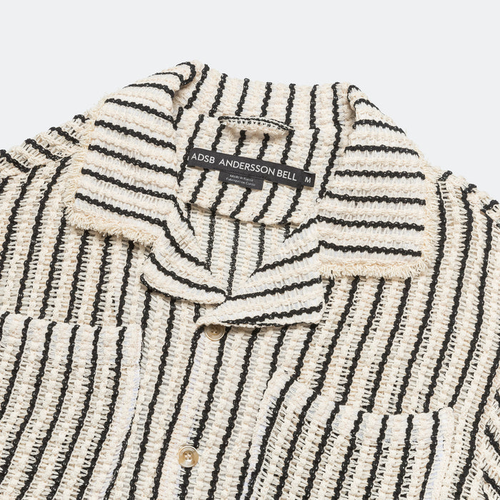 Sheer Stripe Knit SS Shirt - Ecru