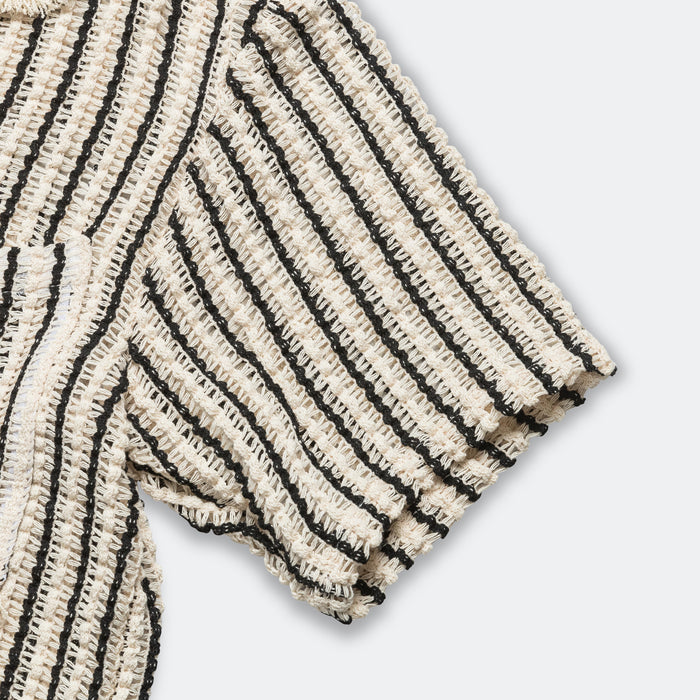 Sheer Stripe Knit SS Shirt - Ecru