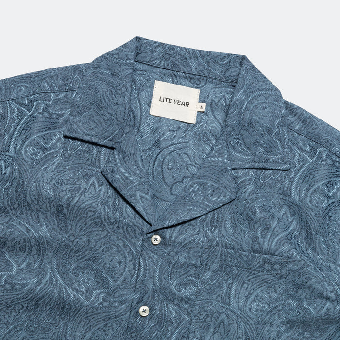 Short Sleeve Camp Collar - Blue Paisley